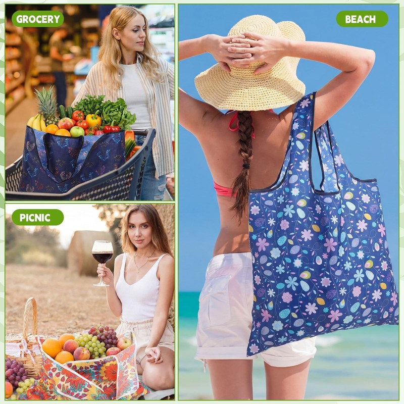 Sunnymove 15 Pcs Extra Large 55lbs Foldable Reusable Grocery Bag 210d Large Tote gallery