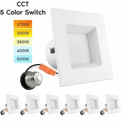 6x Luxrite 4 Inch Square CCT LED Downlight 27K / 30K / 35K / 40K / 50K Wet Rated