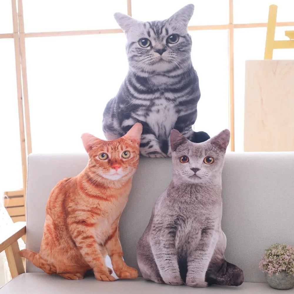 Realistic 3D Cat Plush Toy Soft Stuffed Animal Pillow Kawaii Cushion for Kids Gi gallery