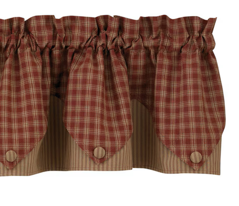 Sturbridge Wine Tan Layered Point Country Cotton Lined Valance 72" x 15" gallery