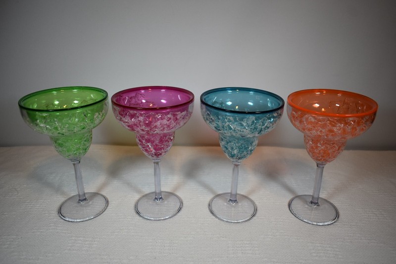 Vibrantly Colored Plastic Crackle Margarita Glasses - Green, Pink, Blue, Orange gallery