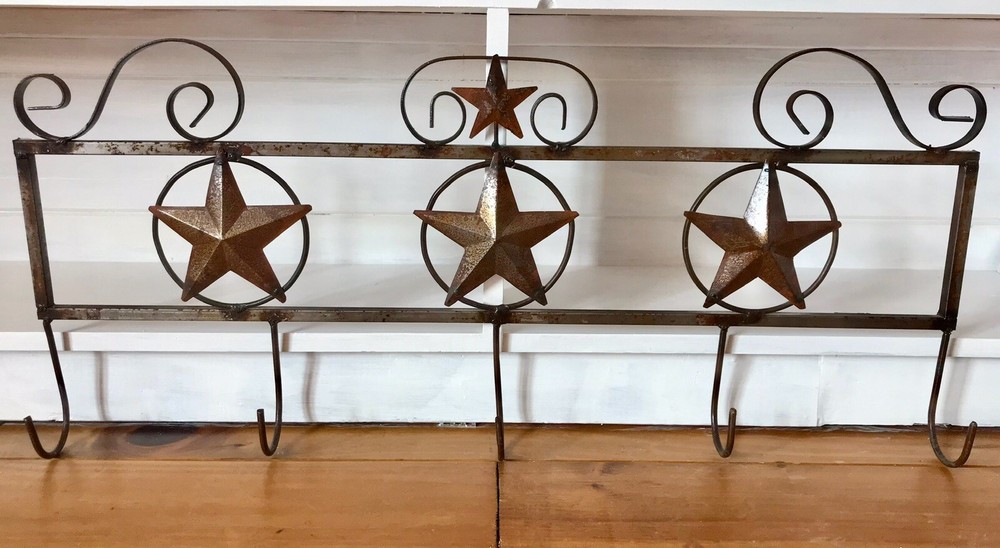 Large Rustic Wall Mount 3-Star Hooks. 35 in. long, 15 in. tall. Farmhouse.