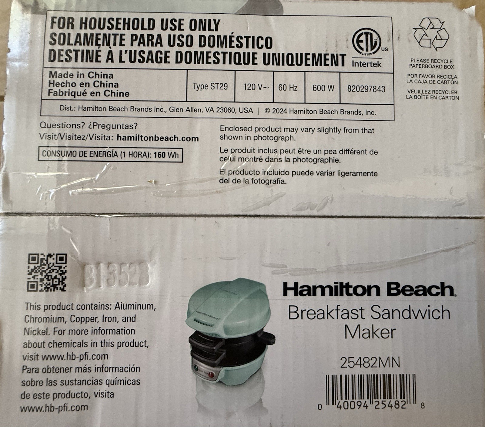 NEW SEALED Hamilton Beach Breakfast Sandwich Maker (Ready In 5 Minutes) 25482MN gallery