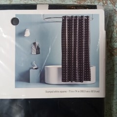 Hookless Shower Curtain Uses No Hooks Or Liner White Squares On Black 71″ X 74″