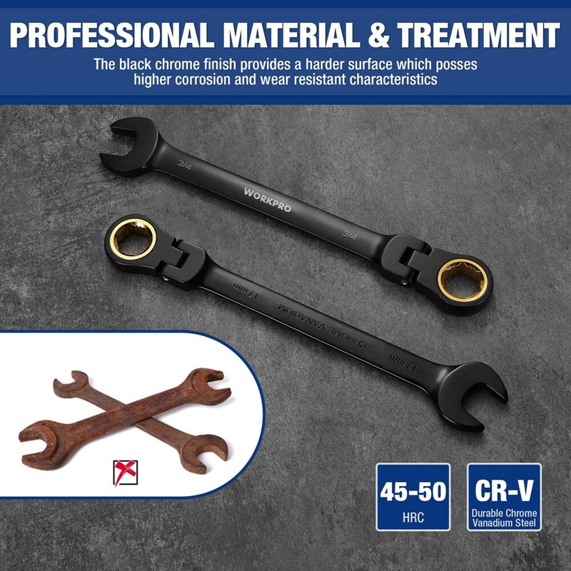 WORKPRO 22PC Ratcheting Combination Wrench Set Metric 6-18mm SAE 1/4-3/4" Wrench gallery