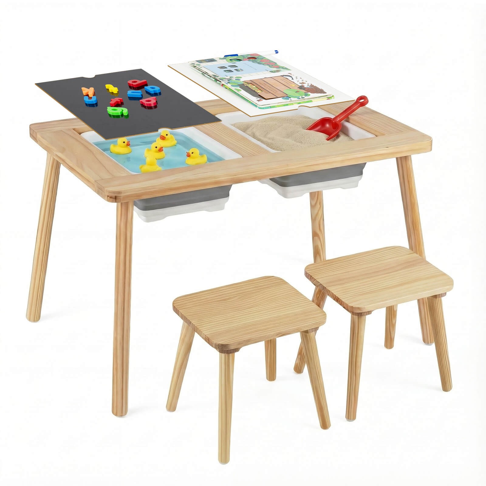 Sensory Table Kid’s Table and Chairs Set with Detachable Double-Sided Tabletops gallery