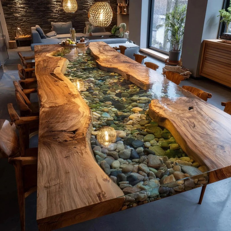 Handmade Live Edge Epoxy Dining Table, Custom Resin River Table gallery