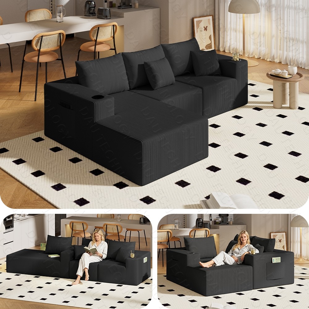 107" Modular Cloud Couch Sectional with Left Chaise, L-Shaped Boneless Sofa gallery
