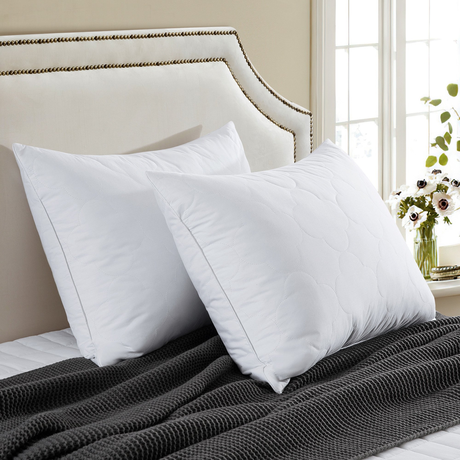 2 Pack Down Feather Blend Bed Pillows Cloud Quilted King Queen Size Pillow gallery