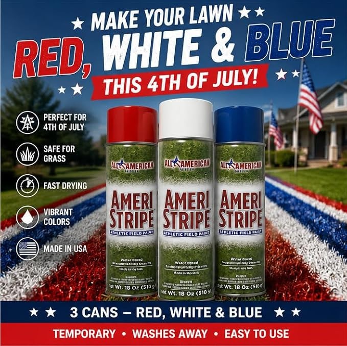 Ameri-Stripe Red/White/Blue Memorial Day/July 4th Grass Spray Paint - 3 Can Pack gallery