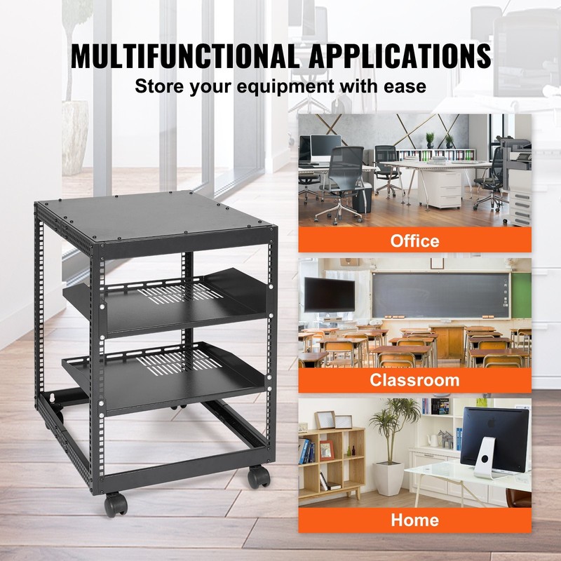 12U Open Frame Server Rack, 23-40 in Adjustable Depth, Free Standing or Wall Mou gallery