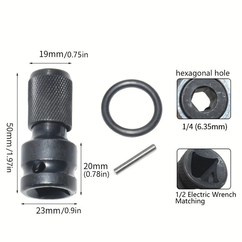 1pc 1/2 Square to 1/4 Hex Adapter Impact Wrench Ratchet Drive Converter - NEW gallery