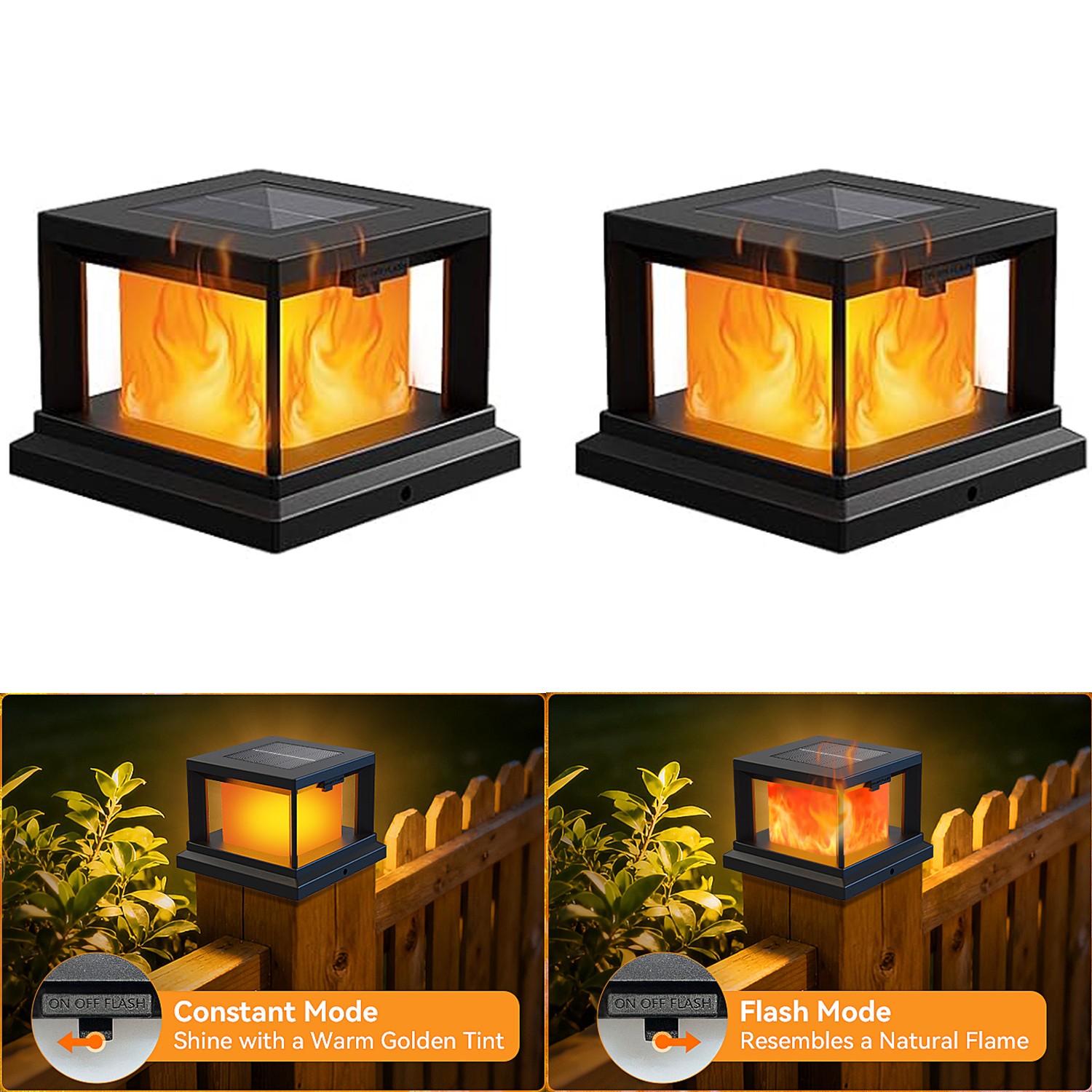 Solar Post Cap Lights Outdoor Flickering Flame Fence Lamp 4x4 Vinyl Wooden Posts gallery