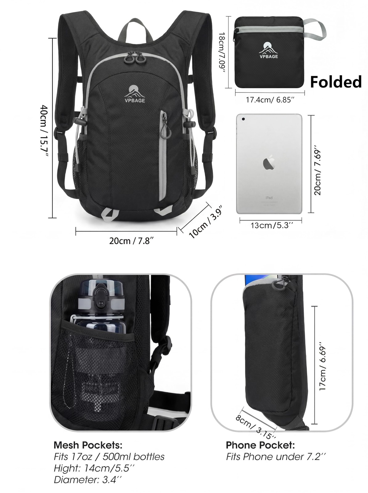 Foldable Small Hiking Backpack with 3 Strap Pockets – Lightweight 300D Spill-... 5