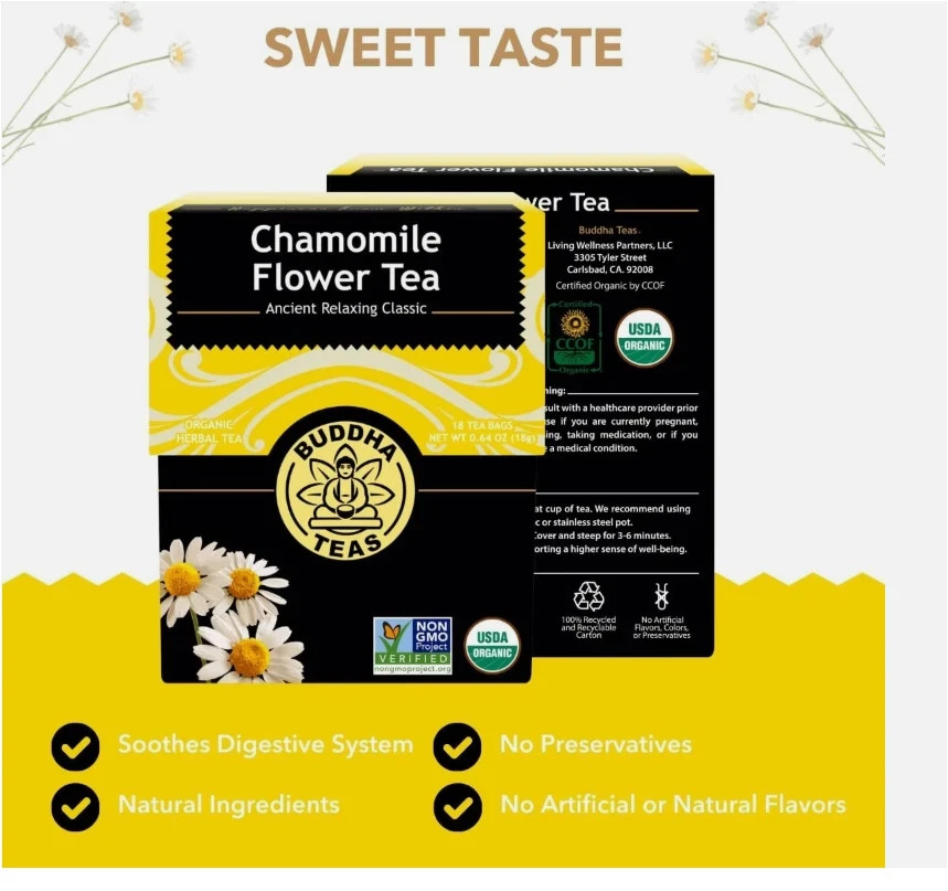 Buddha Teas Chamomile Flower Tea 18 Count Caffeine Free Organic Herbal Blend gallery