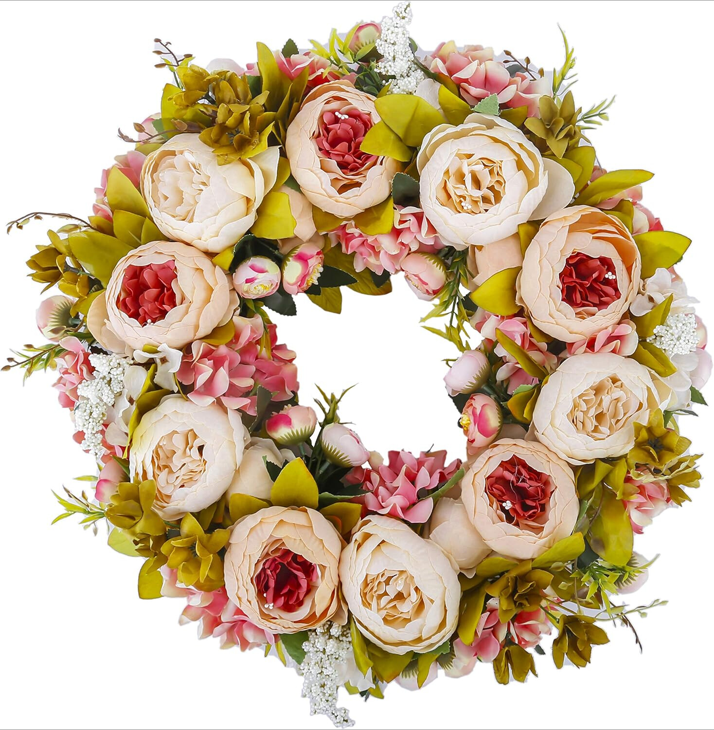 Artificial Peony Wreath 19 Inch Blooming Silk Peony Spring Summer Fall Winter gallery