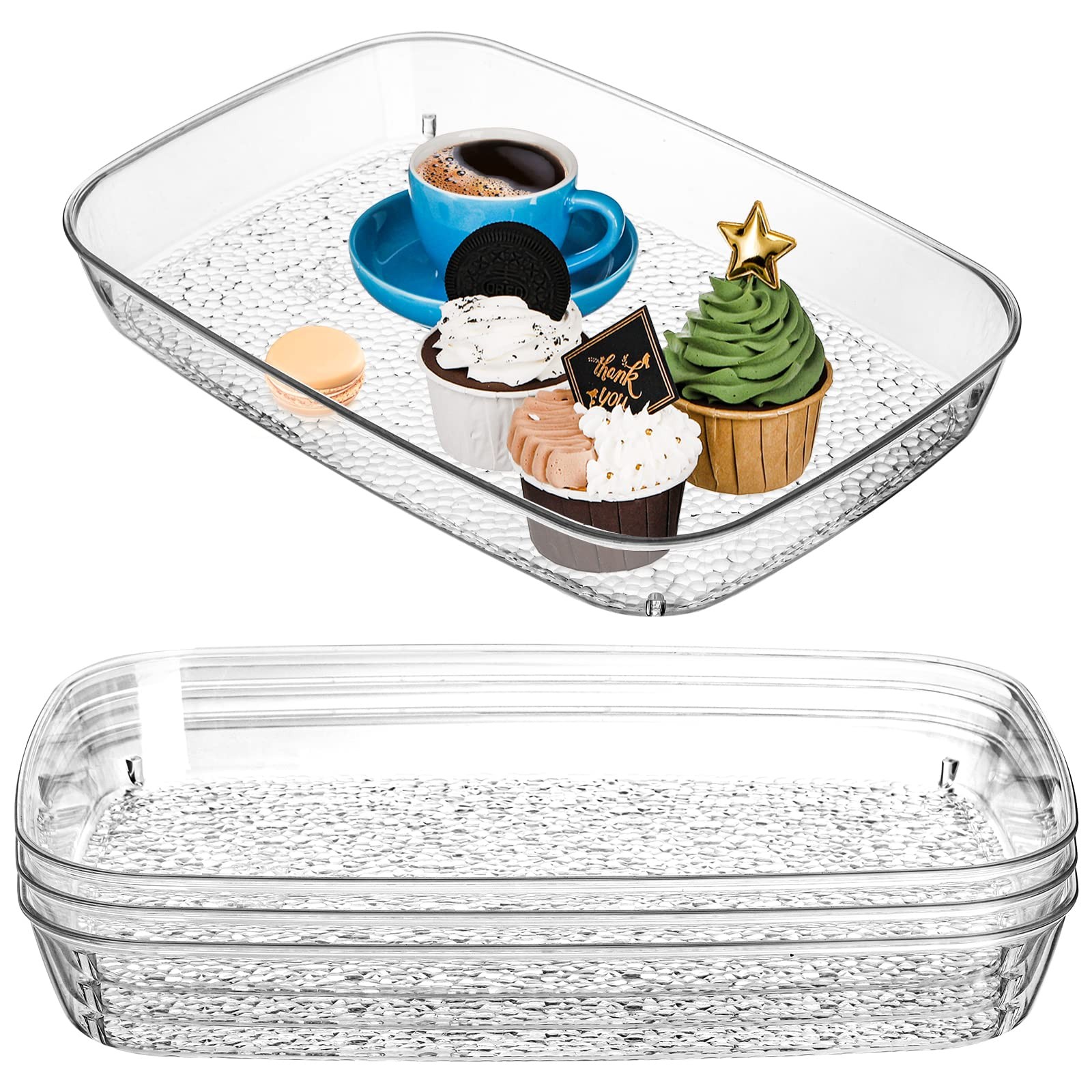 4 Pack Clear Serving Tray, 15 x 10 Inch Deep Serving Platter, Spill Proof Dec... gallery