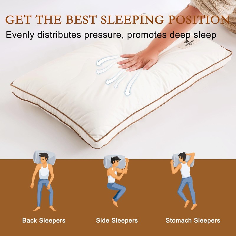Medium Soft Natural Wool Pillow Standard, Flat & Thin Wool Pillow for Sleepin... gallery