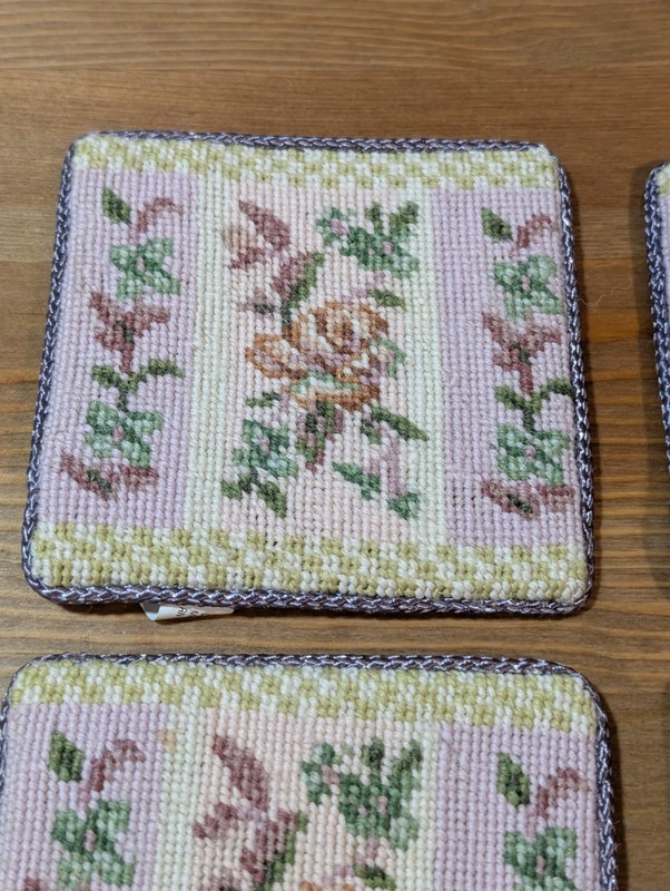 Tracy Porter Floral Needlepoint Wool Coasters, Set Of 4, Cottage Core Victorian gallery