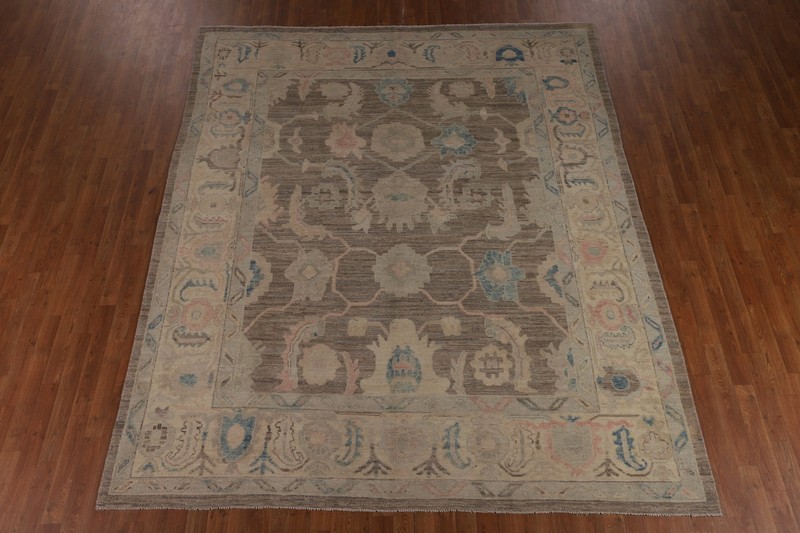 Brown/ Ivory Wool Authentic Oushak Vegetable Dye Turkish Rug 8x10 Handmade gallery