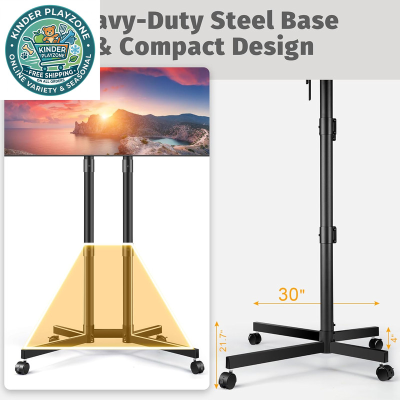 Mobile Rolling TV Stand for 32-75" TVs, Height Adjustable, Tilt, Black gallery