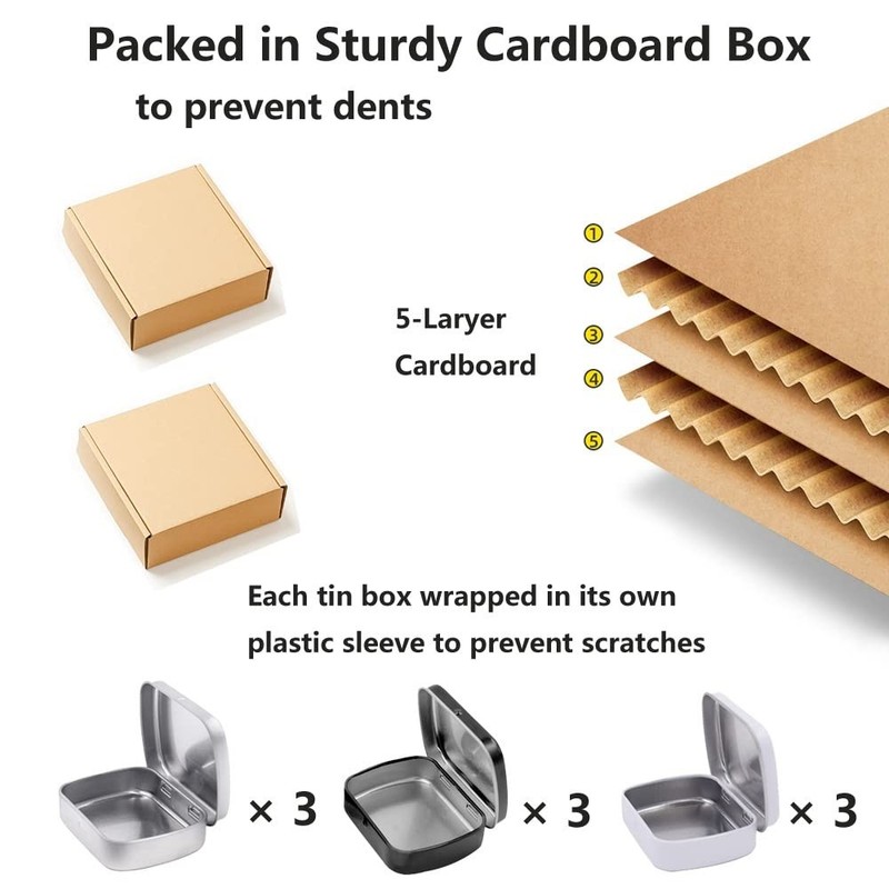 Gere 9 Pack Metal Rectangular Hinged 2.36 x 1.85 x 0.59 inches, Silver,White gallery