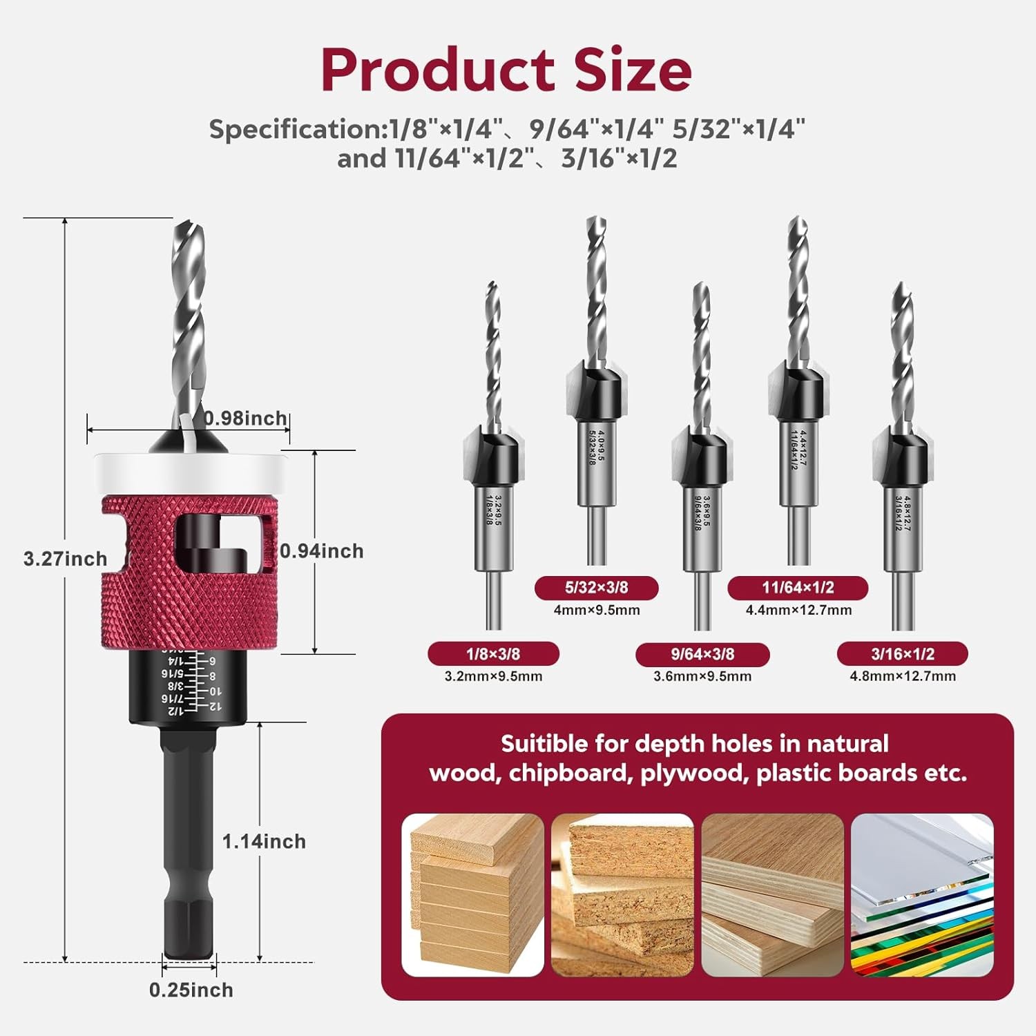 Countersink Drill Bit Set 7 PCS HSS Tapered Bits for Woodworking Projects gallery