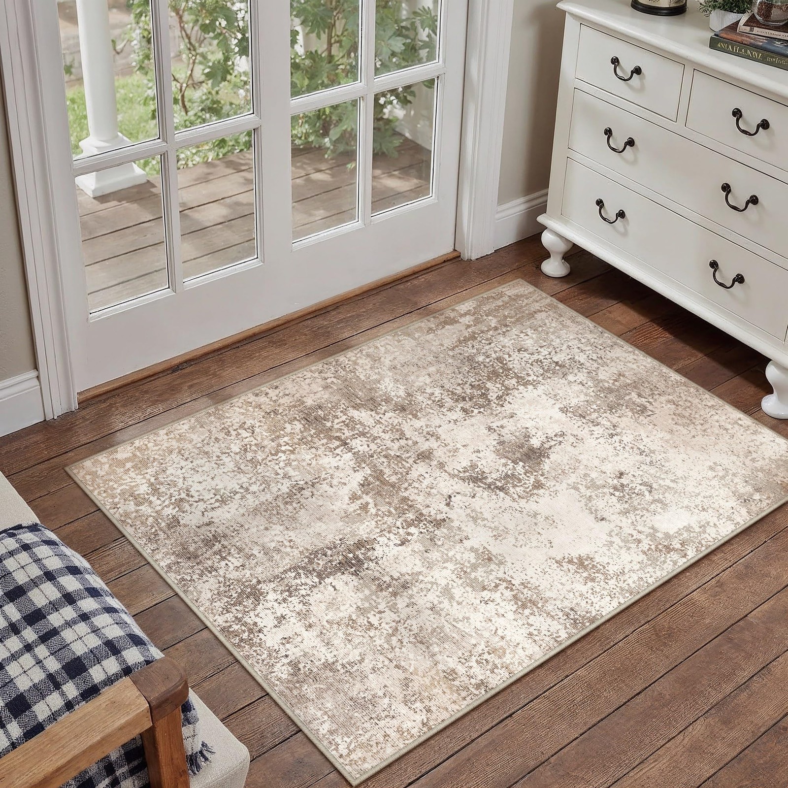 2x3 Entryway Rug Brown Machine Washable Abstract Area Rug Small Rugs Entrance... gallery