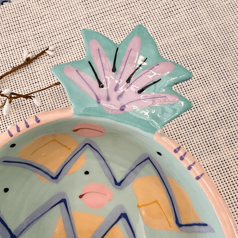 Susan Painter Pineapple Shaped Serving Dish Bowl Handpainted Eclectic Rare gallery