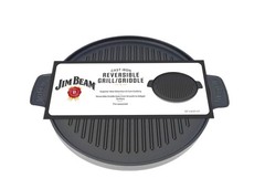 Jim Beam Cast Iron Reversible Grill Griddle Round Pre-Seasoned BBQ Pan