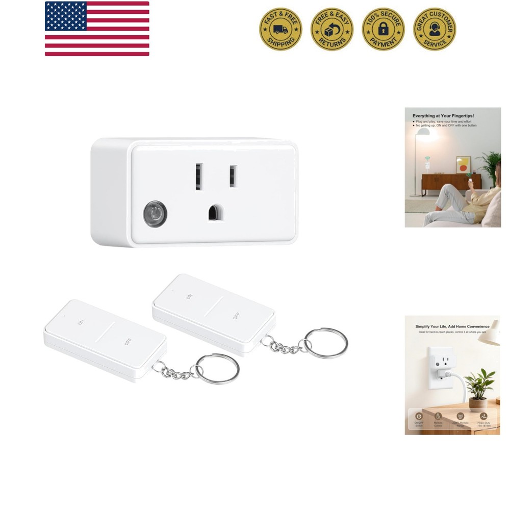 Remote Control Outlet with 2 Remotes, 200 FT Long Range Wireless Light Switch...