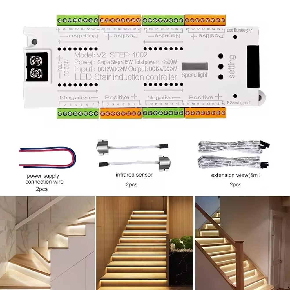 V2 Stair LED Motion Sensor Controller 32 Channel Stairway PIR Night Light Dimmer