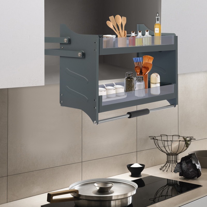 30 inch Pull Down Cabinet Shelf Organizer 2-Tier Tempered Glass Kitchen Storage gallery