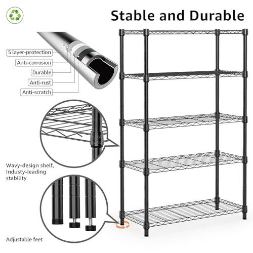 1250 lbs Storage Shelving Utility 5 Tier 13.7" D x 23.6" W x 62.4" H Black gallery