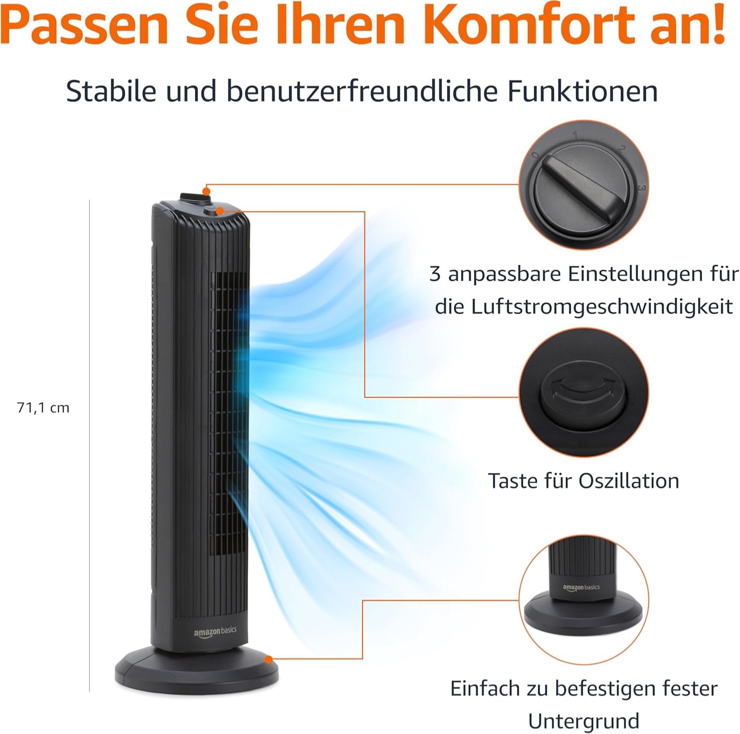 Basics Oscillating Tower Fan 71 cm with 60 Degree Angle for Bedroom, Living Room gallery