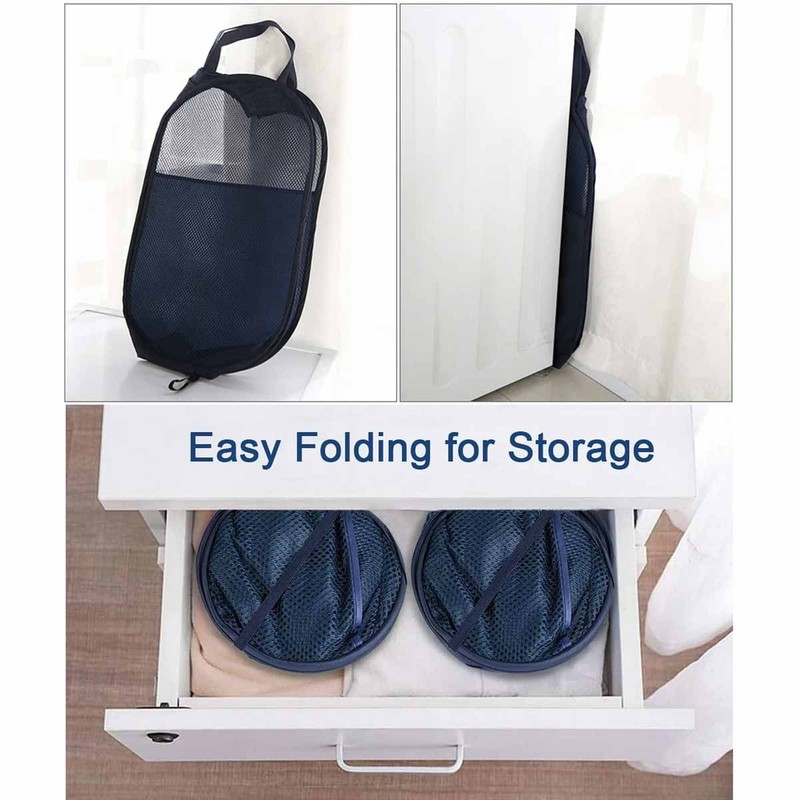 Convenient and practical foldable mesh pop-up laundry basket (2-Pack | Blue) gallery