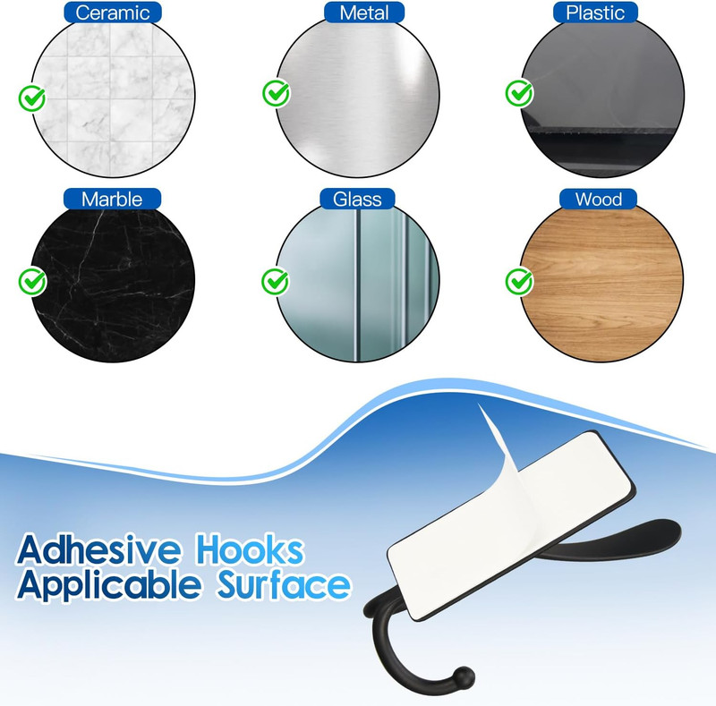2 Pack Adhesive Hooks, 8Lb Stainless Steel Sticky Towel Hooks gallery