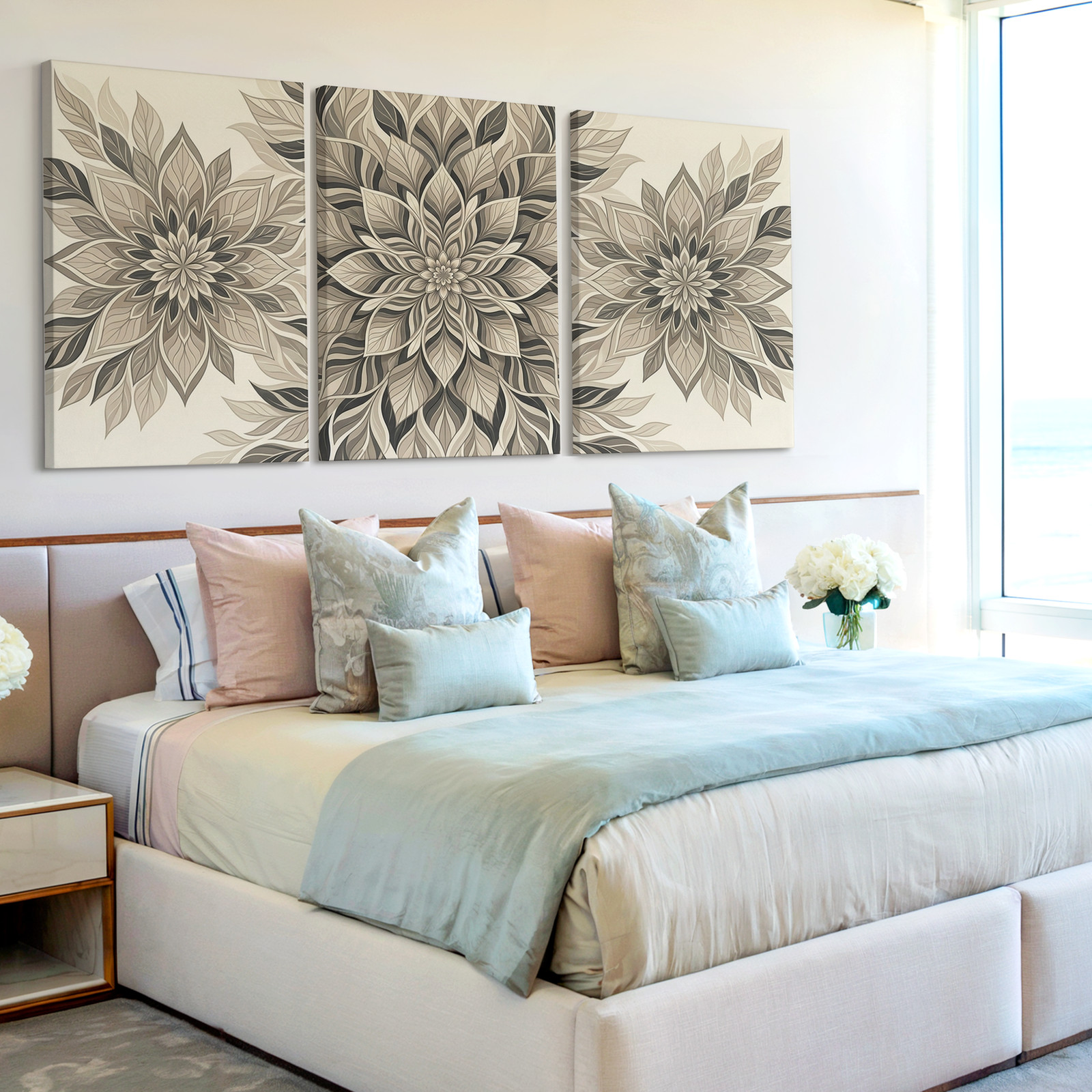 3 Pieces Abstract Floral Neutral Tones Large Wall Art Set for Living Set Of 3 gallery