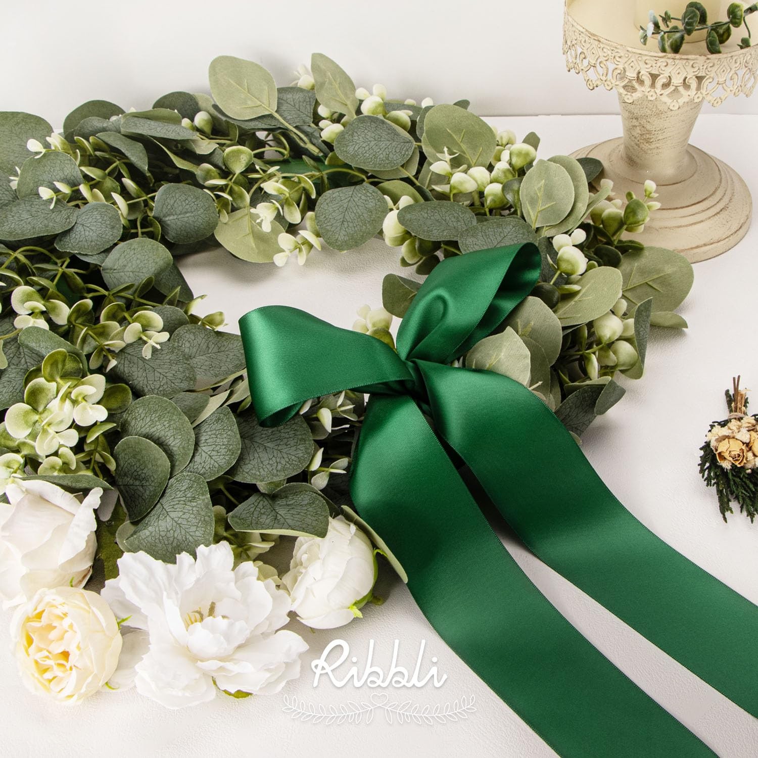 Ribbli Forest Green Double Faced Satin Ribbon, 2” x 2 inch, gallery
