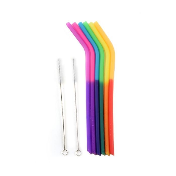Norpro Silicone Reusable Color Changing Straws with Cleaning Brush, Set of 6 gallery