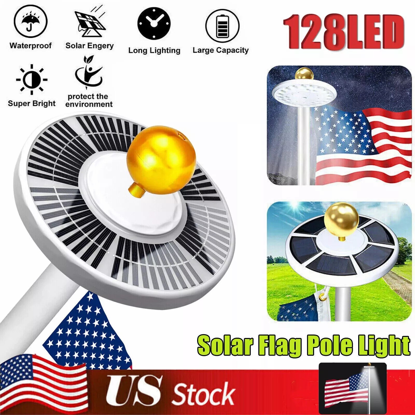 Solar Flagpole LED Light,New 26-136 LED 10000h Lifespan Flag Pole Light for ... gallery
