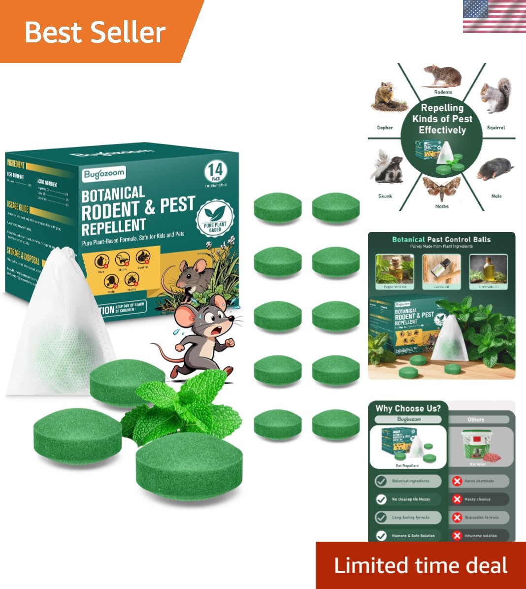 Rodent Mouse Repellent 14 Pack, Peppermint Oil Moth Balls for Mice Rats Deter... gallery