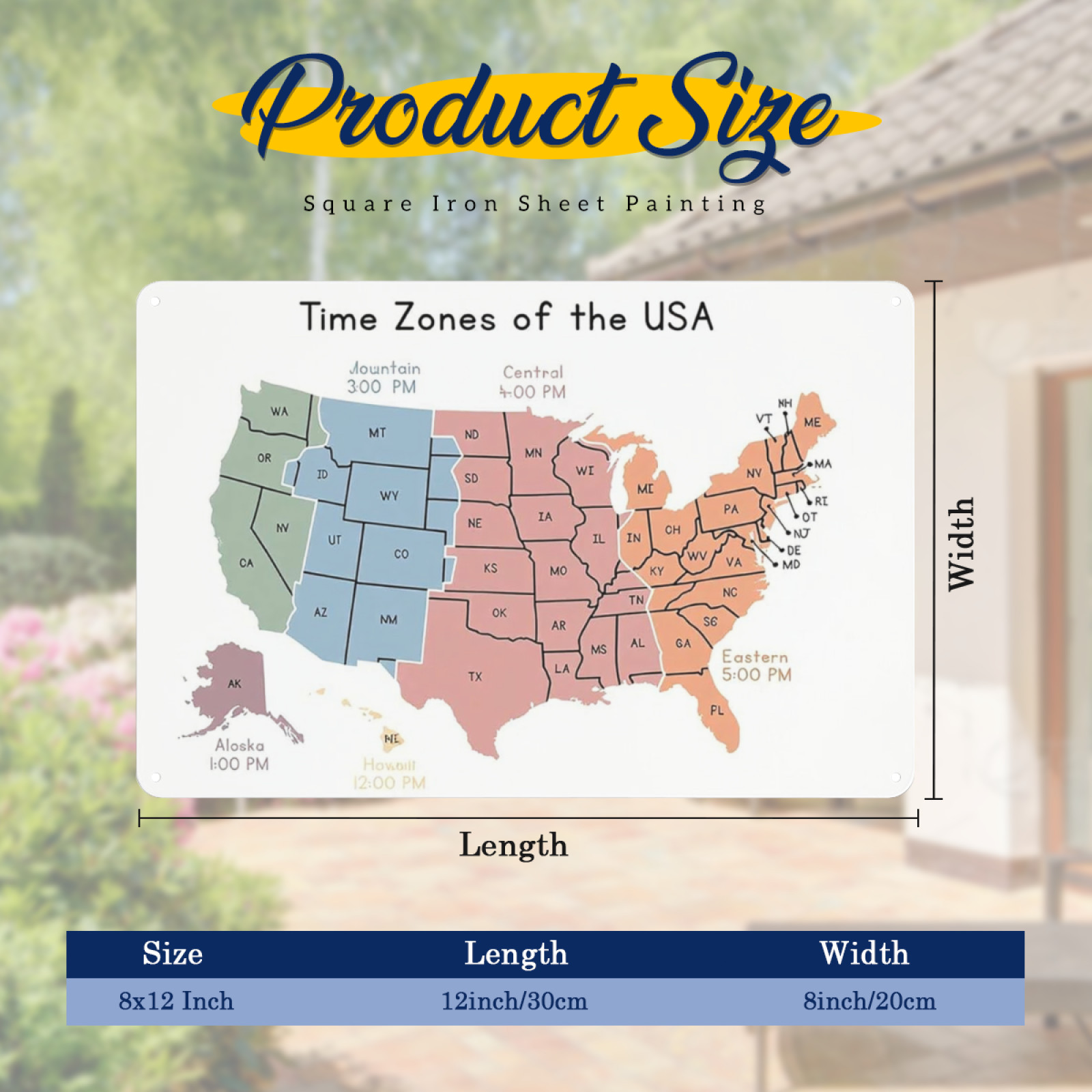 Time Zones Signs The USA Map Educational Sign Geography Classroom Metal Sign for gallery