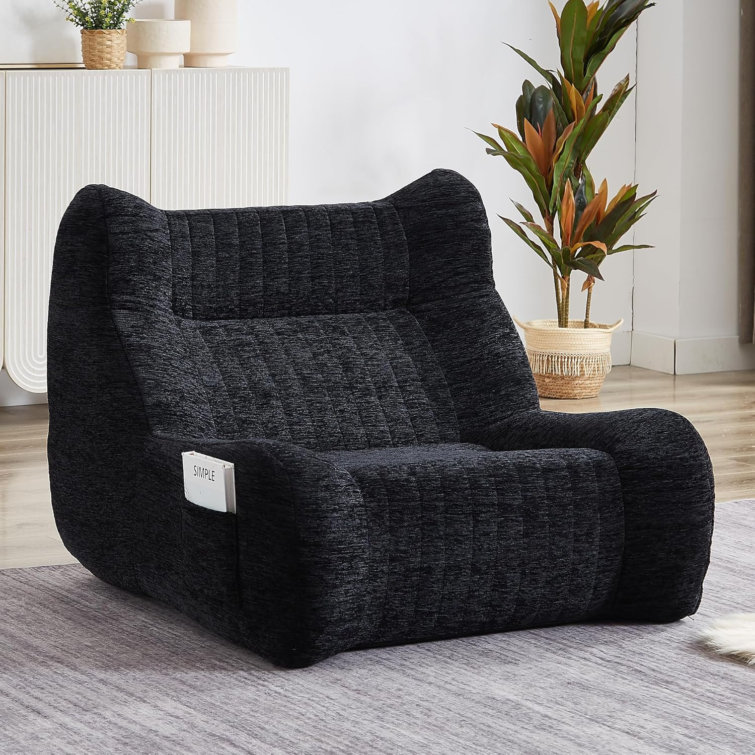 Oversized Bean Bag Chair with Armrests & Pockets - Comfy Lounge Sofa, Black gallery