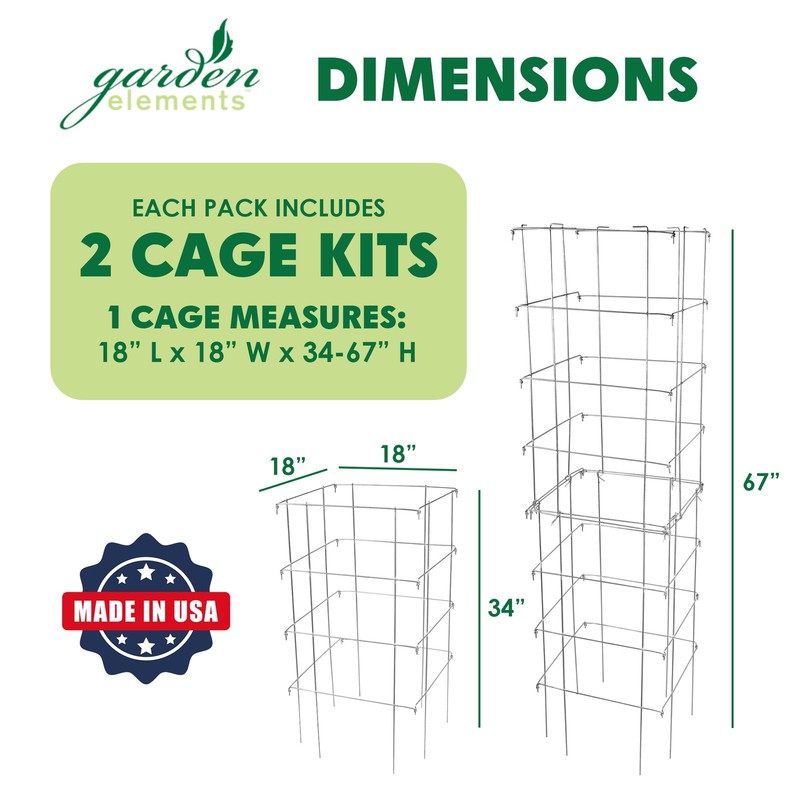 Garden Elements Square 8-Leg Collapsible Tomato Cages, 67in (Pack of 2) gallery