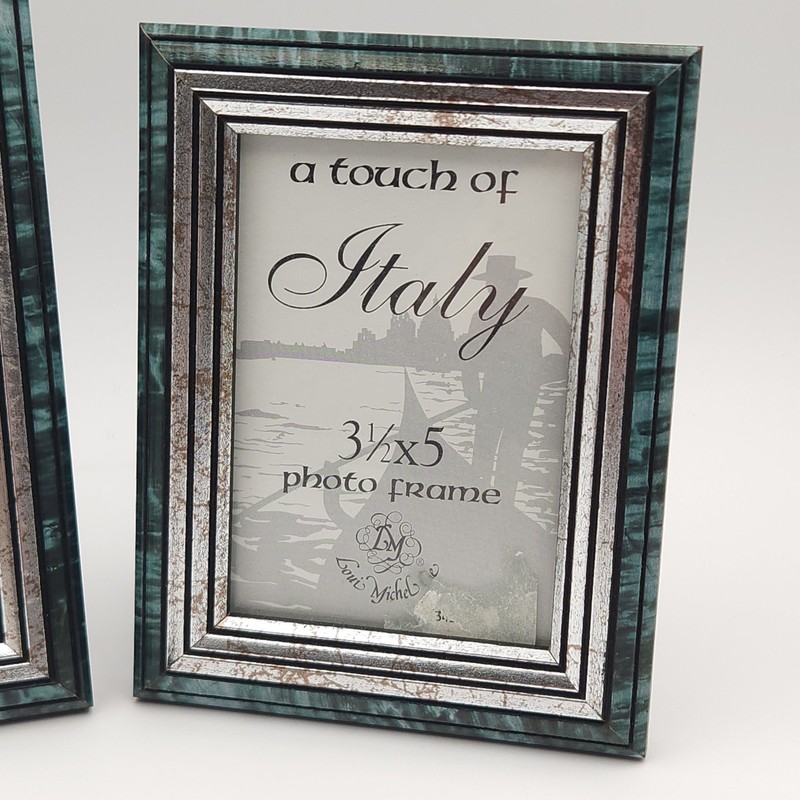 Blue Silver Pictures Frames (2) 3 1/2 x 5" & 5 x 7" Photos Loui Michel Cie Italy gallery