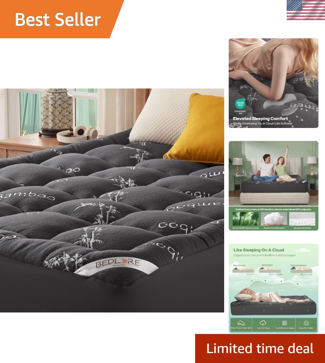 Thick King Mattress Topper with Stretchable Pockets - Soft Sleep Enhancement gallery