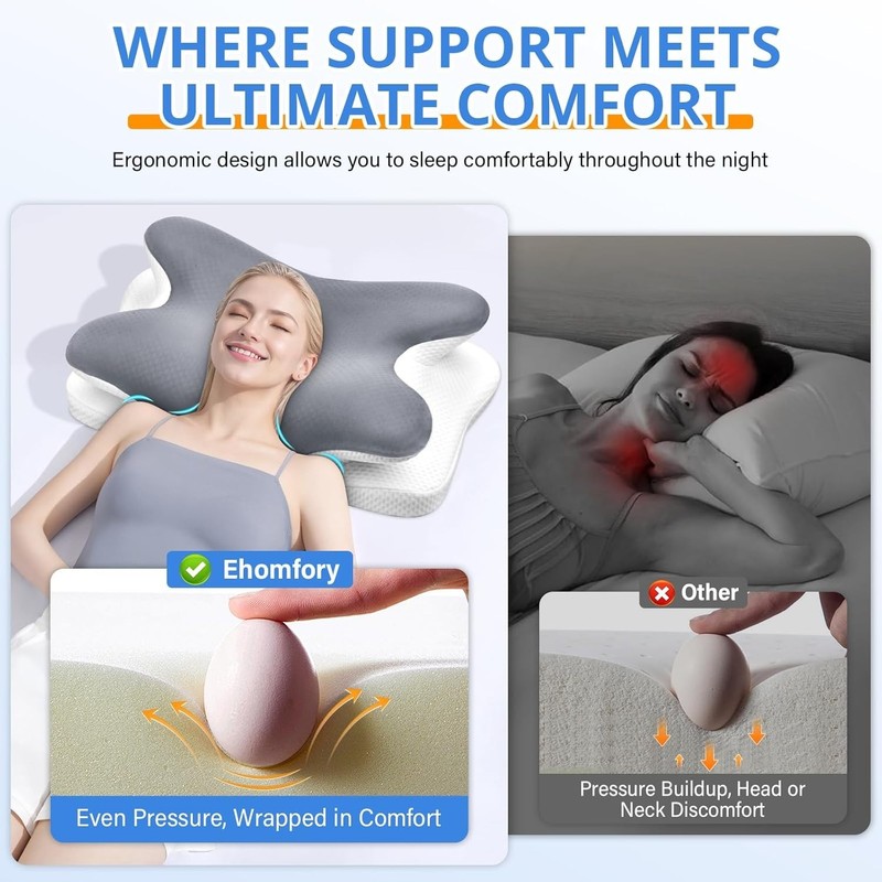 Ehomfory Cervical Ergonomic Memory Foam Neck Pillow for Neck Pain Relief NEW!!! gallery