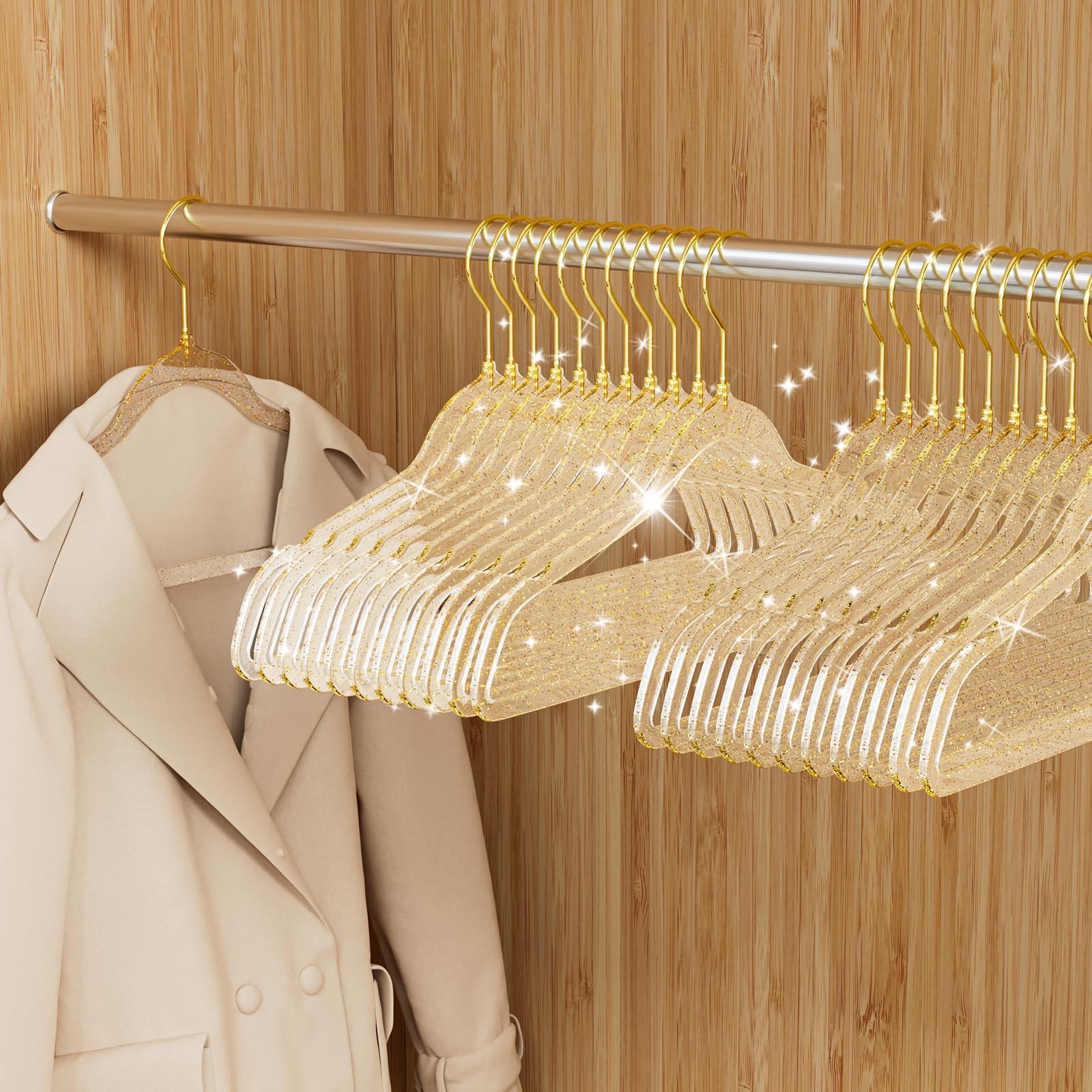 50 Pack Clear Plastic Hangers with Gold Glitter, Acrylic, Ultra Slim, Space New gallery