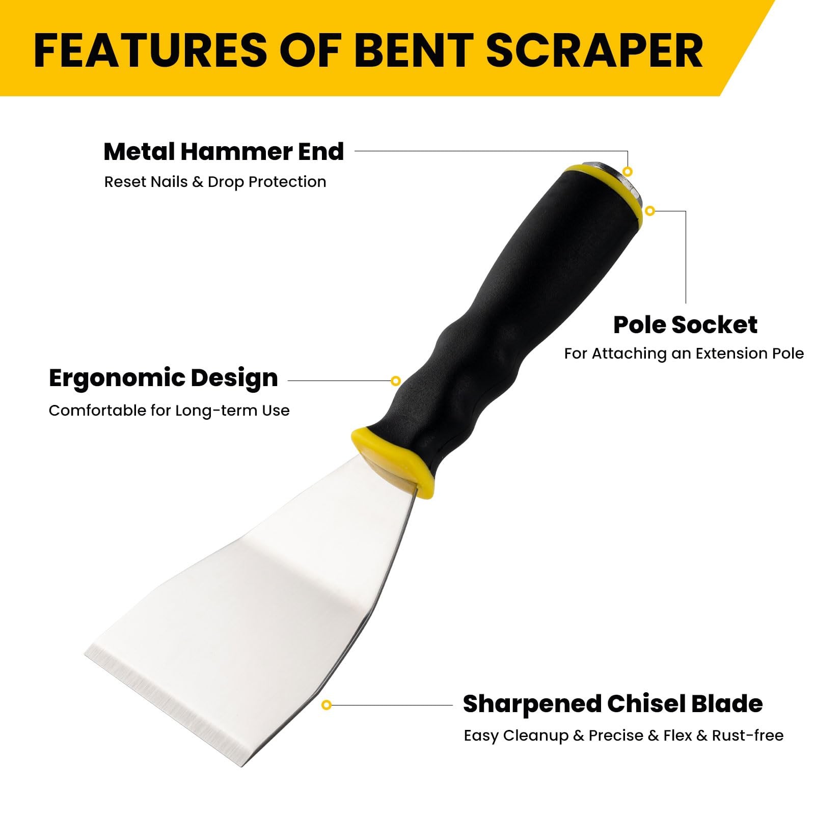 3" Bent Scraper, Heavy Duty Paint Scraper Tool with Pole Socket Hammer End, S... gallery